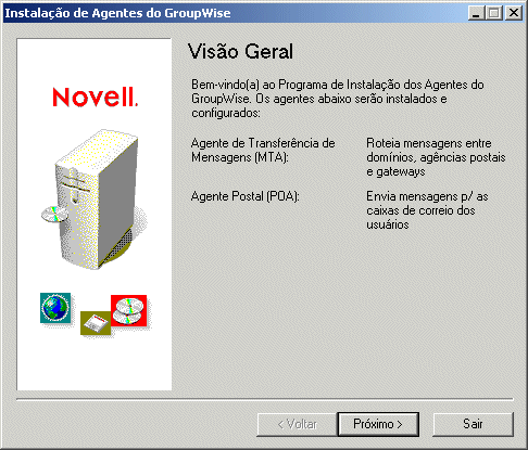 Caixa de diálogo Visão Geral da Instalação de Agentes do GroupWise