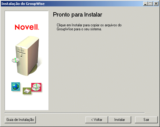 Caixa de diálogo Pronto para Instalar