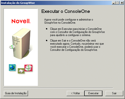 Página Executar o ConsoleOne