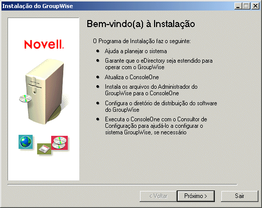 Caixa de diálogo Instalação do GroupWise