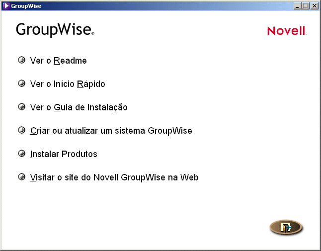 Janela principal da Instalação do GroupWise