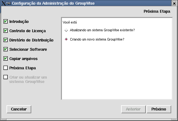 Página Próxima Etapa do Consultor de Instalação do GroupWise no Linux