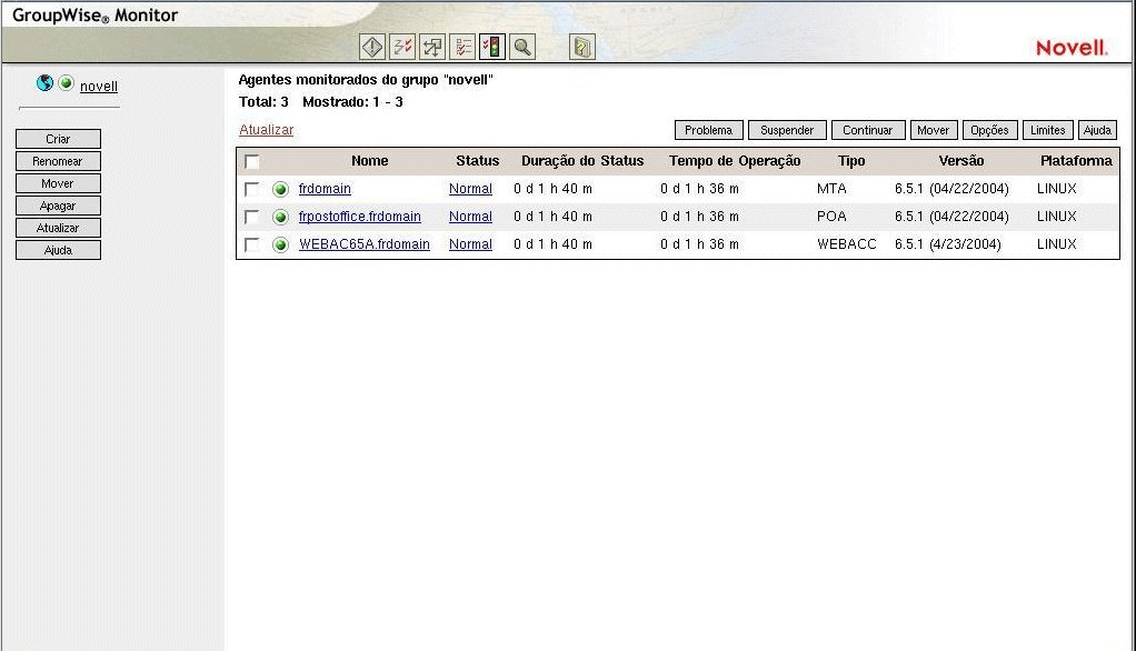 Console da Web do Monitor