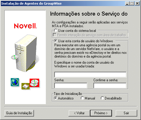 Caixa de diálogo Informações sobre o Serviço do Windows