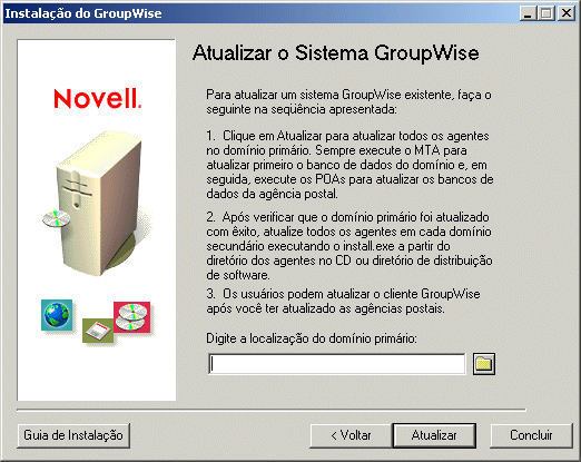 Caixa de diálogo Atualizar o Sistema GroupWise