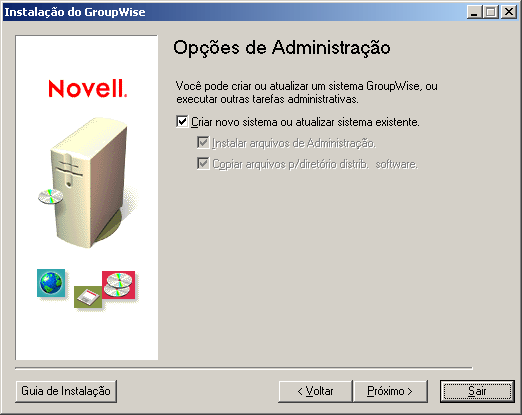Caixa de diálogo Opções de Administração