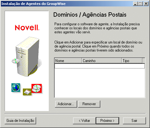 Página Domínios/Agências postais