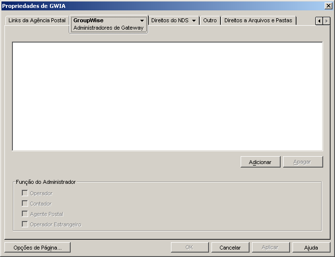 Página Administradores de gateway