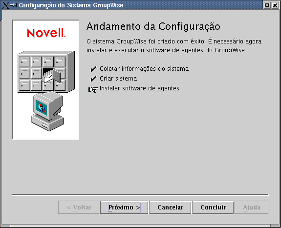 Andamento da Configuração: Instalar Software de Agentes