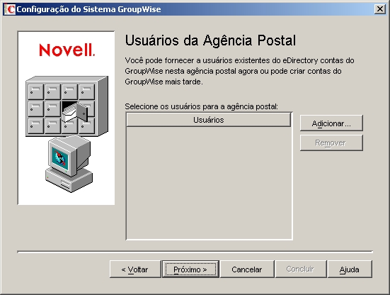 Caixa de diálogo Usuários da Agência Postal