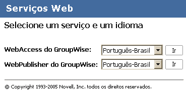 Página Serviços Web da Novell