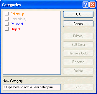 Caixa de diálogo Categorias