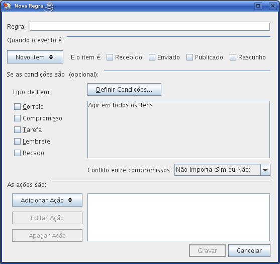 Caixa de diálogo Nova Regra