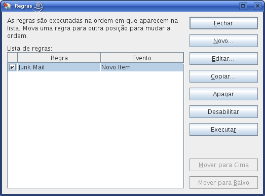 caixa de diálogo Regra