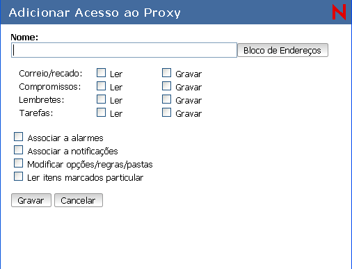 Caixa de diálogo Opções de Segurança com a guia Acesso ao Proxy aberta