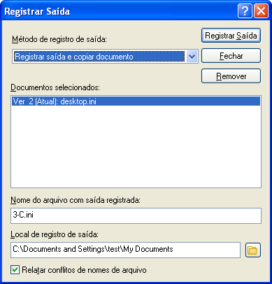 Caixa de diálogo Registrar Saída