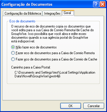 A caixa de diálogo Configuração de Documentos com a guia Geral aberta