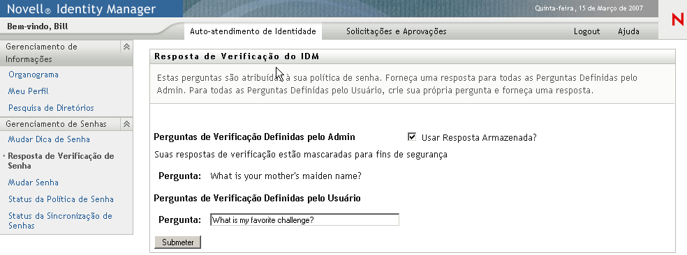 A página Resposta de Verificação de Senha