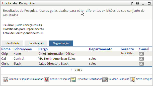 Selecione uma guia para mudar a tela de resultados de pesquisa