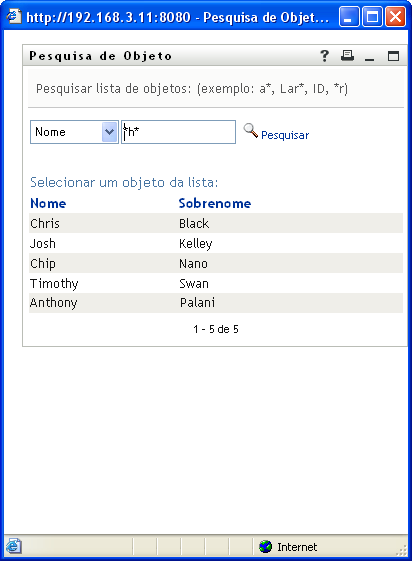 A página Pesquisar exibe os resultados da pesquisa