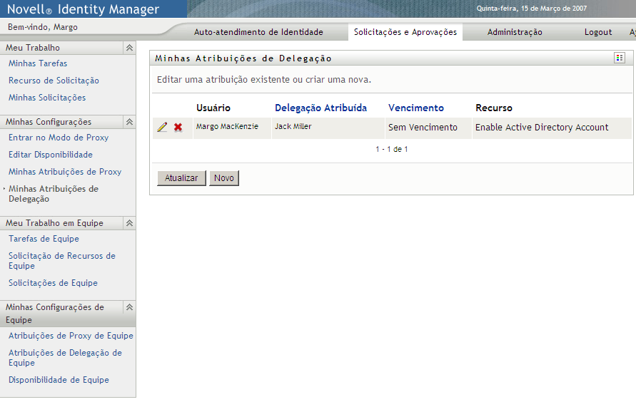 Página Minhas Atribuições de Delegação
