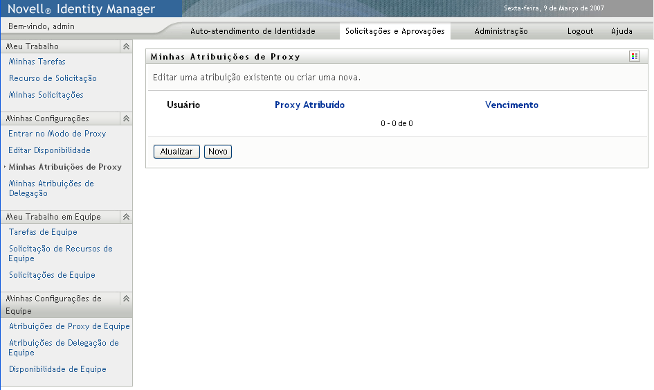 Página Minhas Atribuições de Proxy