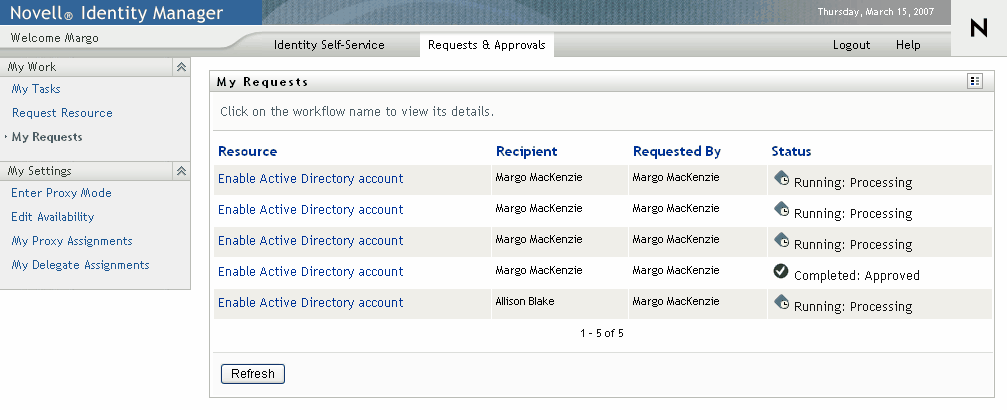 Página Minhas Solicitações