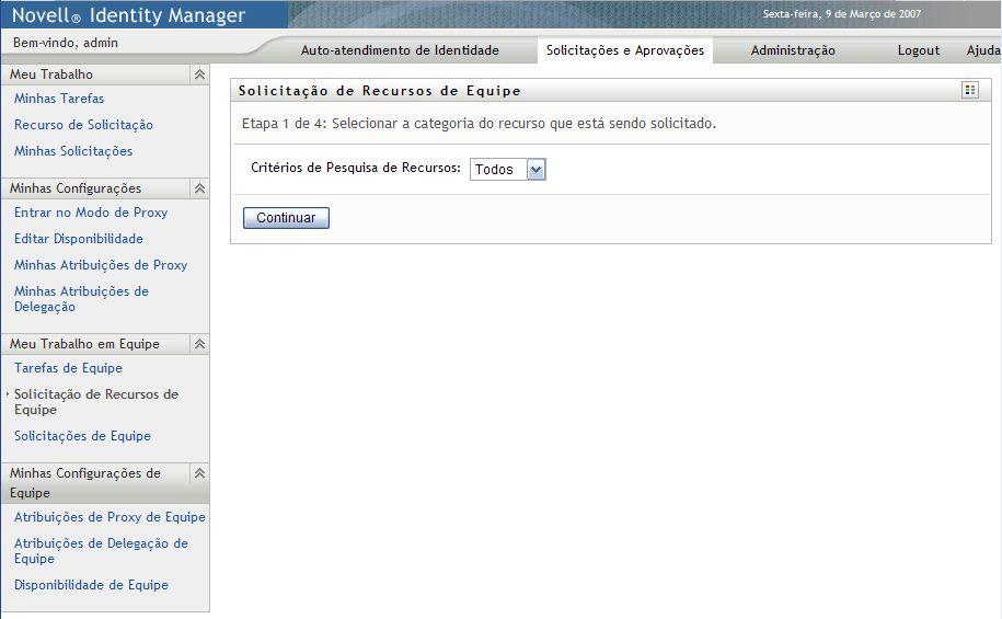 Lista de seleção Critérios de Pesquisa de Recursos 