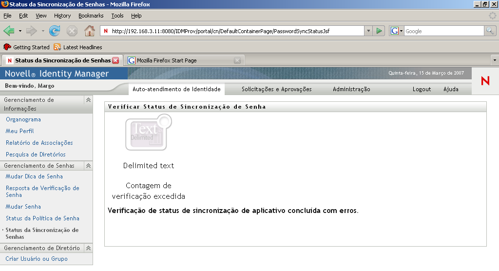 Página Status da Sincronização de Senhas