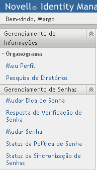 O menu de ações de Auto-atendimento de Identidade 