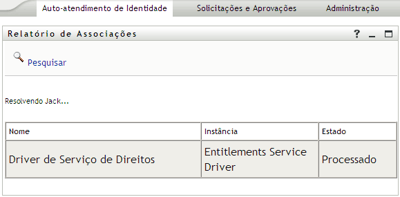 A opção Pesquisar exibe associações para o usuário especificado