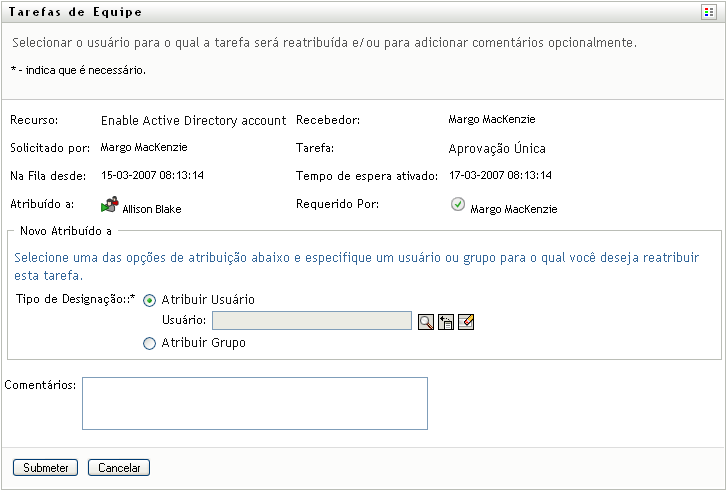 Lista suspensa Novo Atribuído a 