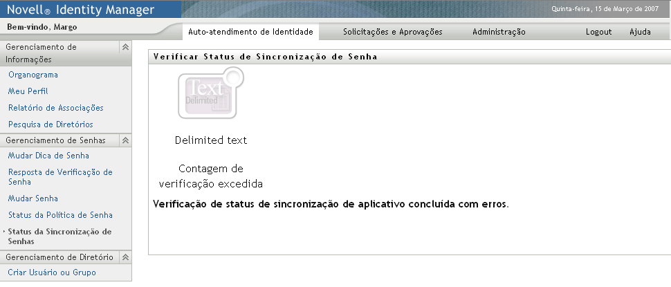 Página Status da Sincronização de Senhas