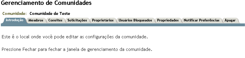 Gadget do gerenciador da comunidade