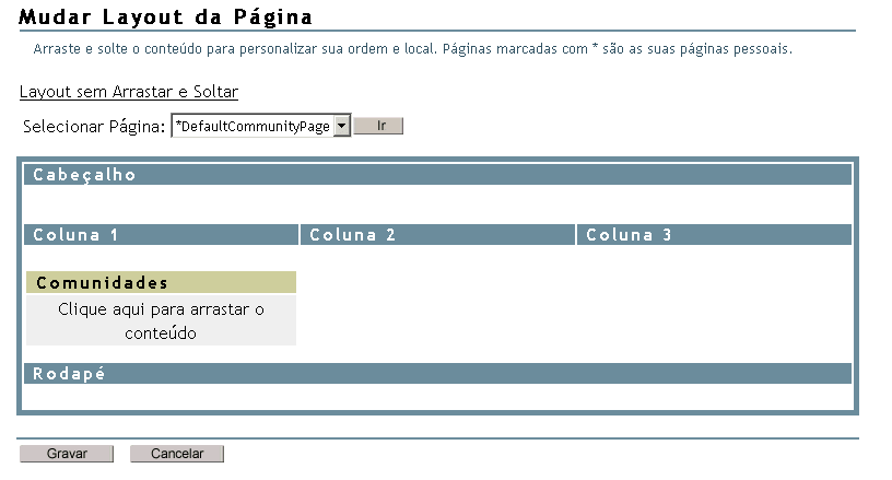 Arrastar e Soltar de Mudar Layout de Página