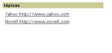 Tela de links do gadget de tópicos