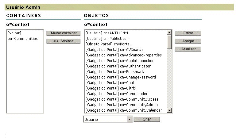 Gadget de administração de usuários