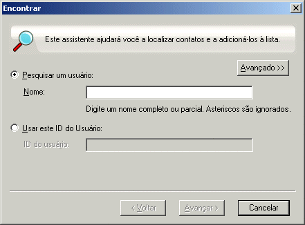 Caixa de di�logo Encontrar Contatos