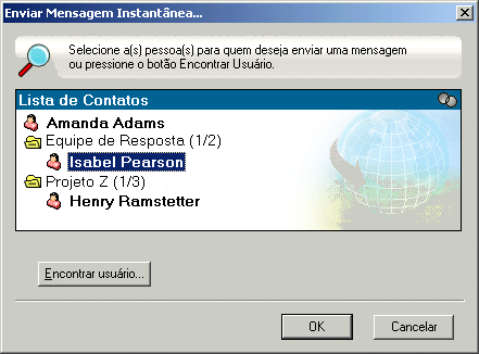 Caixa de di�logo Enviar Mensagem Instant�nea mostrando o bot�o Encontrar Usu�rio