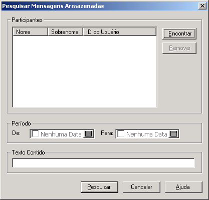 Caixa de di�logo Pesquisar Mensagens Armazenadas
