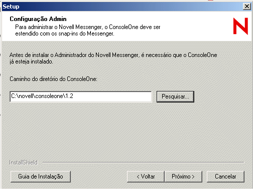 Caixa de diálogo Configuração Admin