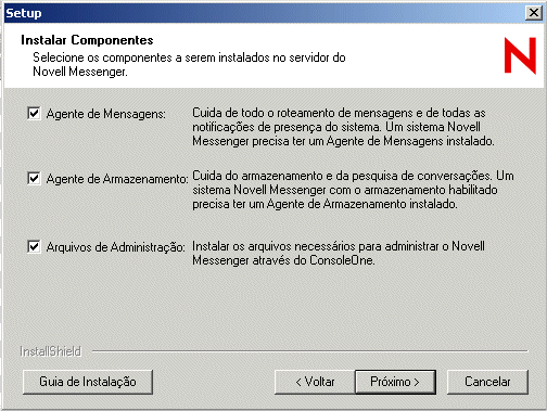 Caixa de diálogo Instalar Componentes