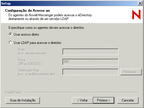 Caixa de diálogo Acesso ao Diretório