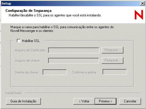 Caixa de diálogo Configuração de Segurança