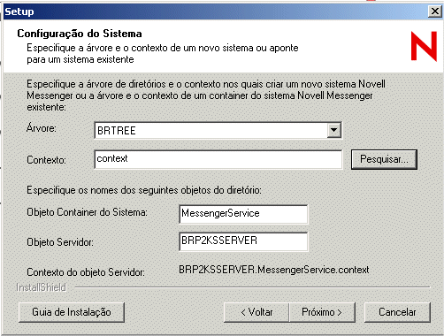 Caixa de diálogo Configuração do Sistema