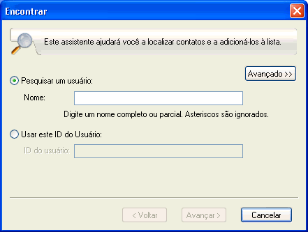Caixa de di�logo Encontrar Contatos