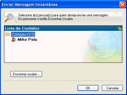 Caixa de di�logo Enviar Mensagem Instant�nea mostrando o bot�o Encontrar Usu�rio