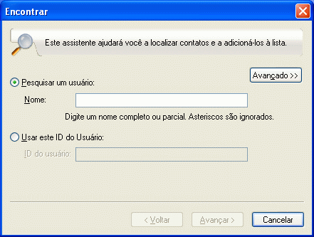 Caixa de diálogo Encontrar Contatos