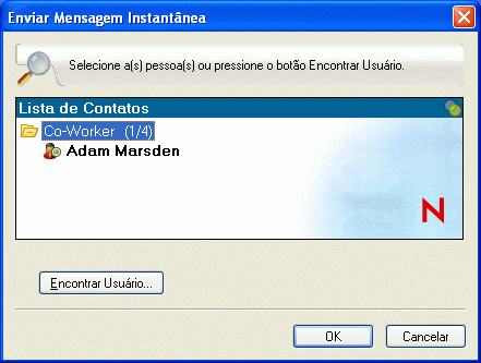 Caixa de diálogo Enviar Mensagem Instantânea mostrando o botão Encontrar Usuário