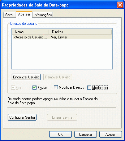 Página Propriedades da Sala de Bate-papo